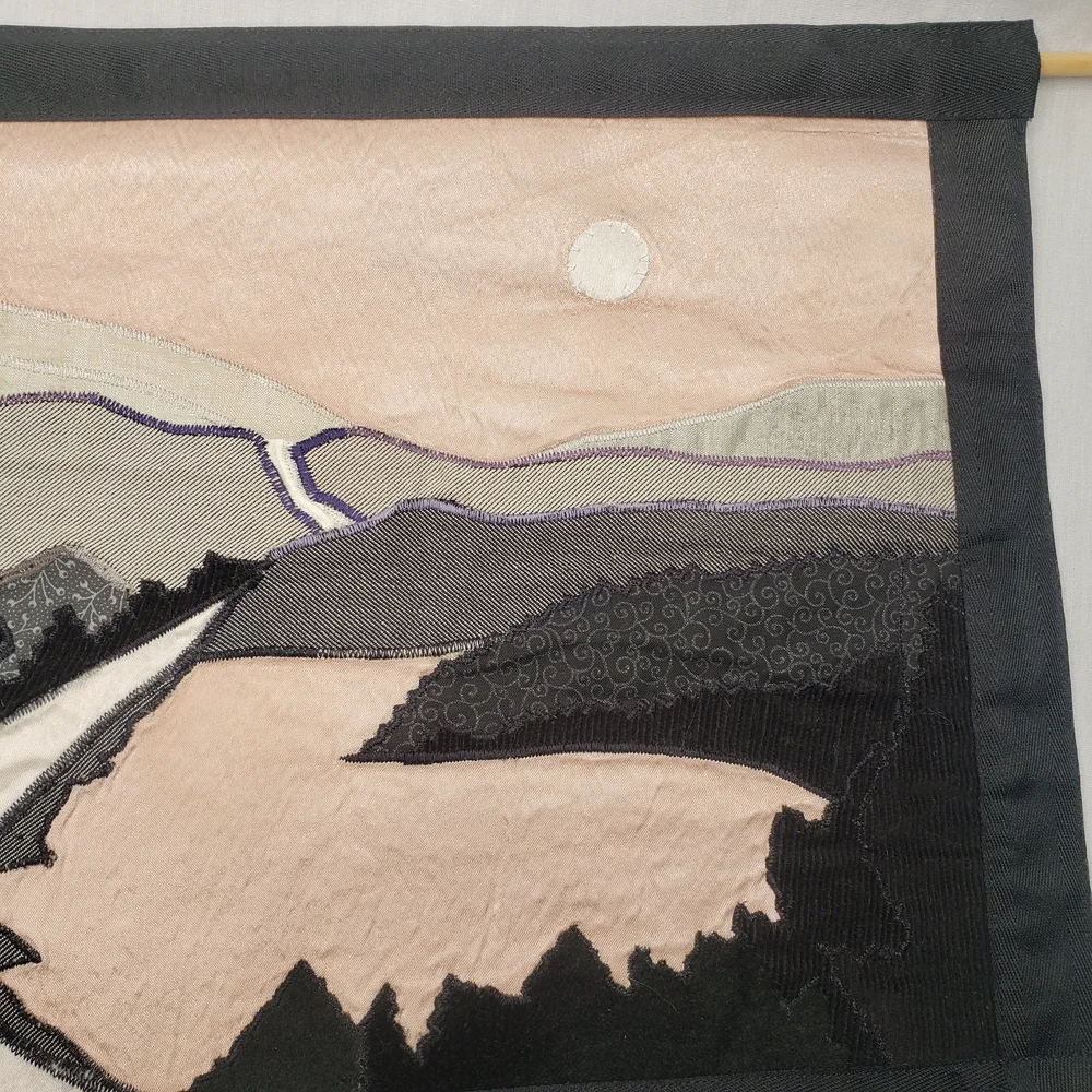 Original Quilt Art Scenic Landscape Wall Tapestry Black, Cream, Pink 14